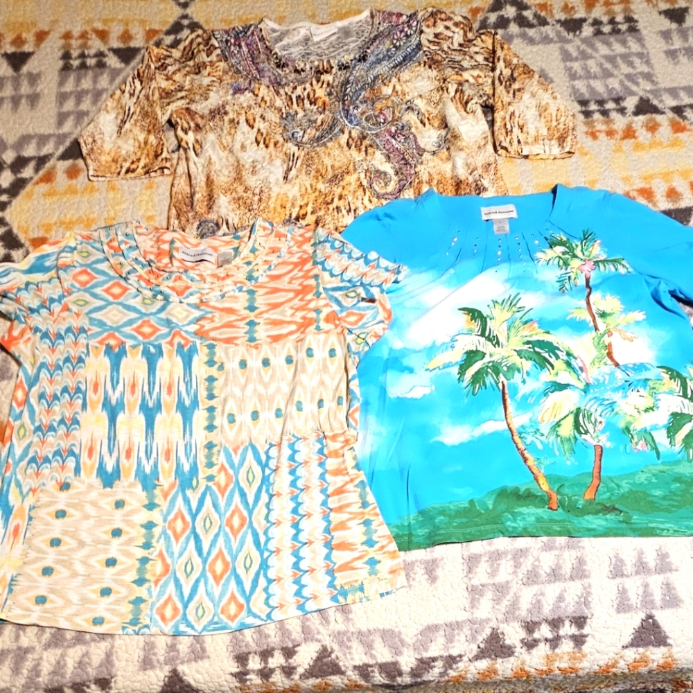 3-for-1 Alfred Dunner Metal Stud Neckline Print Blouses Size Large